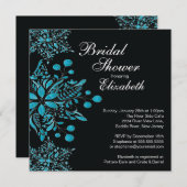 エレガントで青い雪片の冬のブライダルシャワー 招待状 (正面/裏面)