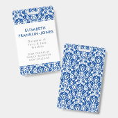 エレガントで青および白いダマスク織の家族会 バッジ (Front & Back)