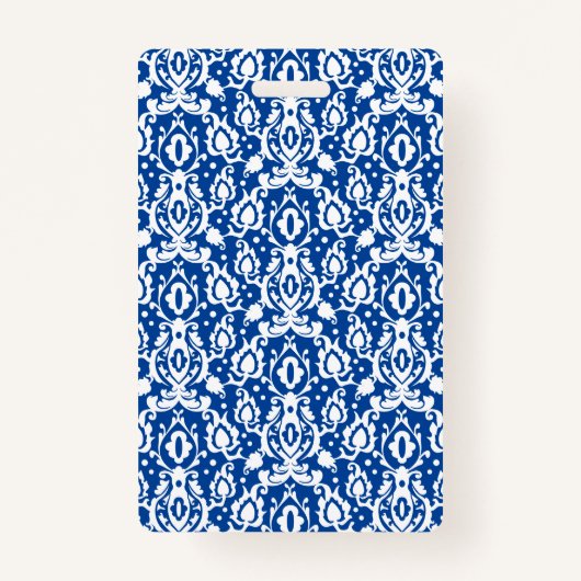 エレガントで青および白いダマスク織の家族会 バッジ (裏面)