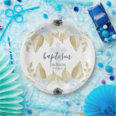 エレガントで青及び白い花の十字のベビーの洗礼 ペーパープレート (パーティー)