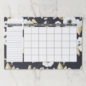 エレガントで青及び白い花の月例カレンダー ペーパーパッド (正面)