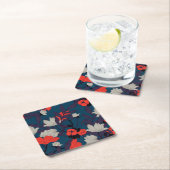 エレガントで青及び赤い花パターン スクエアペーパーコースター (インサイチュ)