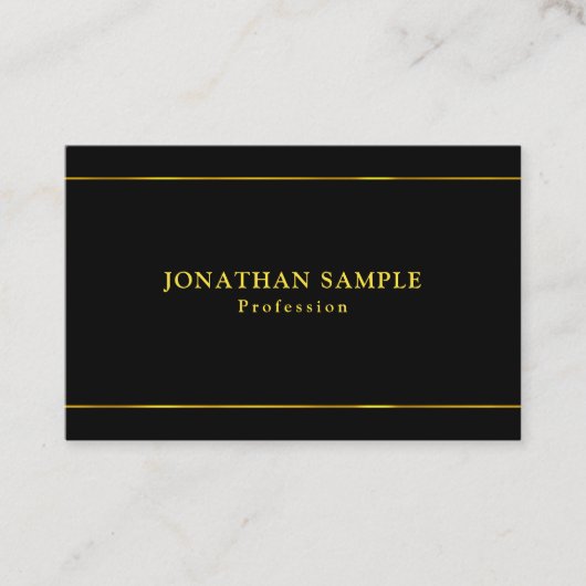 エレガントで魅力的な金ゴールドのストライプの黒のカッコいいのテンプレート 名刺 (正面)