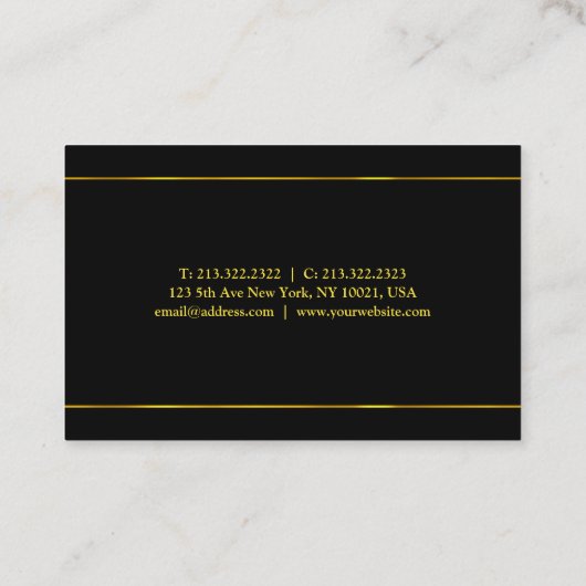 エレガントで魅力的な金ゴールドのストライプの黒のカッコいいのテンプレート 名刺 (裏面)