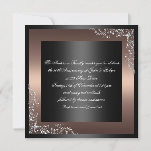 エレガントで黒いですかピンクの結婚記念日の招待状 招待状 (裏面)