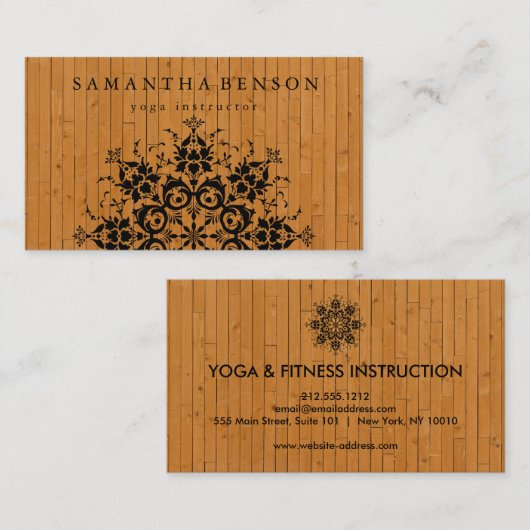 エレガントで黒いはす曼荼羅の木製のヨガのインストラクター 名刺 (正面/裏面)