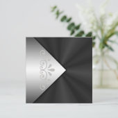 エレガントで黒いサテンの真珠の結婚式招待状 招待状 (スタンド正面)