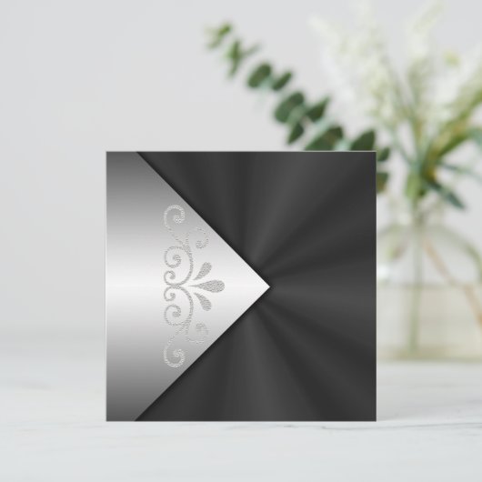 エレガントで黒いサテンの真珠の結婚式招待状 招待状 (スタンド正面)