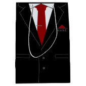 エレガントで黒いスーツ及び赤いネクタイ-あなたの名前を加えて下さい ミディアムペーパーバッグ (正面)