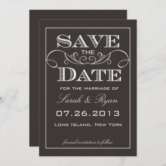 エレガントで黒いセーブ・ザ・デート案内 セーブザデート (正面/裏面)