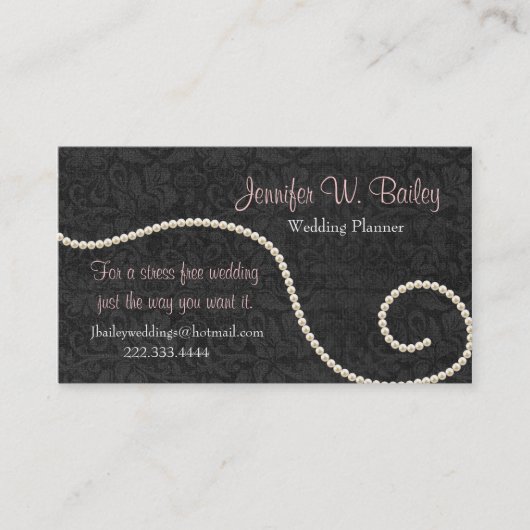 エレガントで黒いダマスク織および真珠の名刺 名刺 (正面)