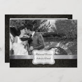 エレガントで黒いダマスク織の結婚式のリハーサルの夕食 招待状 (正面/裏面)