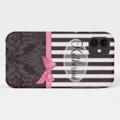 エレガントで黒いダマスク織は縞で飾り、 Case-Mate iPhoneケース (裏面(横))