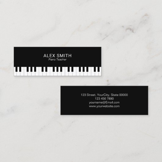 エレガントで黒いピアノの教師の名刺 スキニー名刺 (正面/裏面)