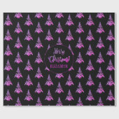 エレガントで黒いピンクの紫色のクリスマスツリーパターン ラッピングペーパー (フラット)