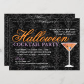 エレガントで黒いレースのハロウィンのカクテルパーティー 招待状 (正面/裏面)