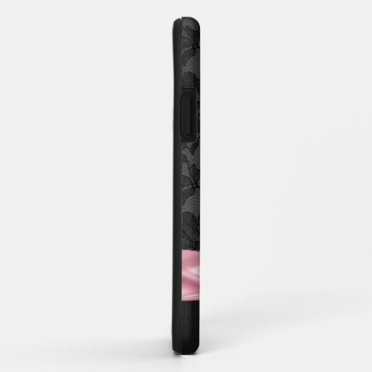 エレガントで黒いレースのピンクのサテンリボンおよびダイヤモンド Case-Mate iPhoneケース (裏面/右)