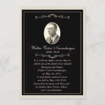 エレガントで黒い写真の死の発表カード