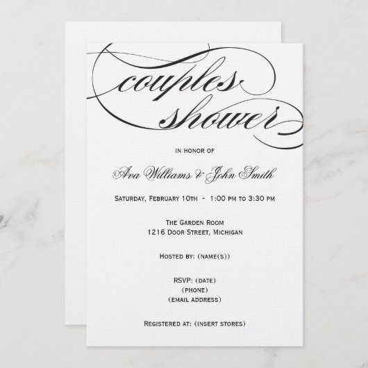 エレガントで黒い原稿のカップルのシャワーの招待状 招待状 (正面/裏面)