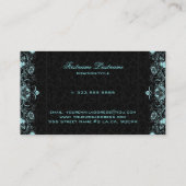 エレガントで黒い及びパステル調の青い花柄の渦巻 名刺 (裏面)
