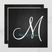 エレガントで黒い及び銀製のモノグラムの結婚式招待状 招待状 (正面/裏面)