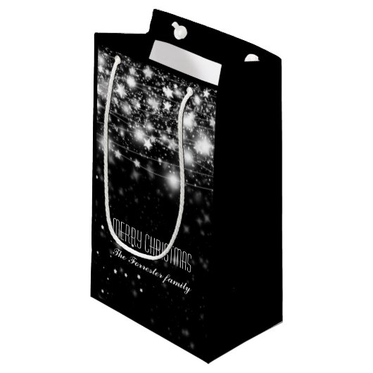 エレガントで黒い揺らめく星のメリークリスマス スモールペーパーバッグ (正面アングル)