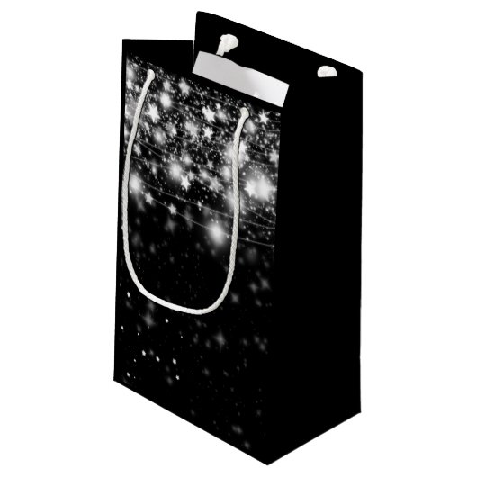 エレガントで黒い揺らめく星のメリークリスマス スモールペーパーバッグ (裏面アングル)