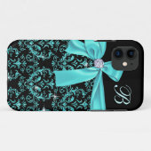 エレガントで黒い水のダマスク織のダイヤモンドの弓モノグラム Case-Mate iPhoneケース (裏面(横))