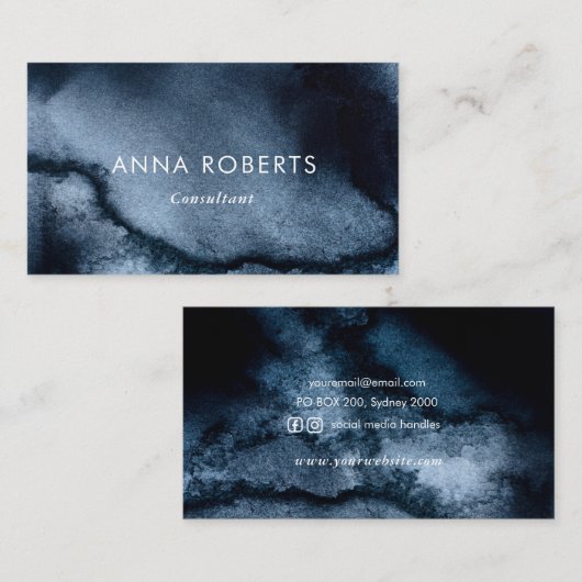 エレガントで黒い水彩画の名刺 名刺 (正面/裏面)