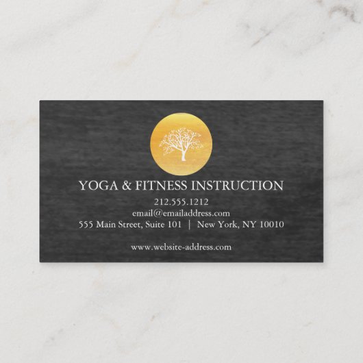 エレガントで黒い水彩画の木のヨガおよび黙想 名刺 (裏面)