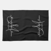 エレガントで黒い灰色のモノグラムの新婚者の結婚式 キッチンタオル (横)