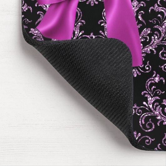 エレガントで黒い紫色のダマスク織のダイヤモンドの弓カスタム マウスパッド (コーナー)