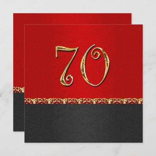 エレガントで黒い赤第70の金ゴールドのパーティー 招待状 (正面/裏面)