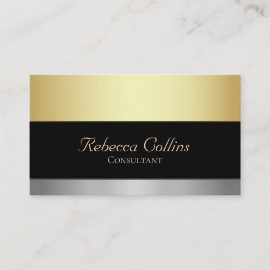 エレガントで黒い金ゴールドおよび銀製のプロフェッショナル 名刺 (正面)