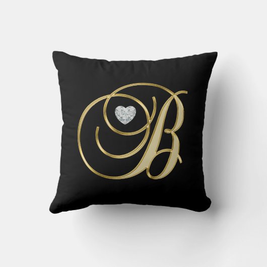 エレガントで黒い金ゴールドのデザインのモノグラムの手紙「B 「 クッション (裏面)