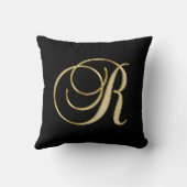 エレガントで黒い金ゴールドのデザインのモノグラムの手紙「R 「 クッション (裏面)