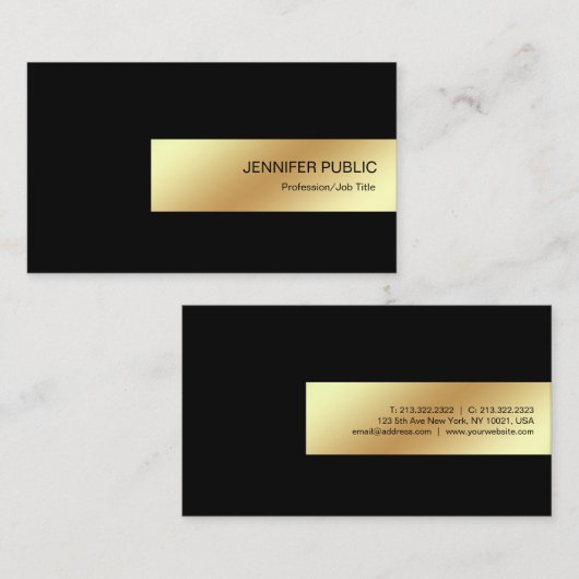 エレガントで黒い金ゴールドのモダンな専門のシックなシンプル 名刺 (正面/裏面)