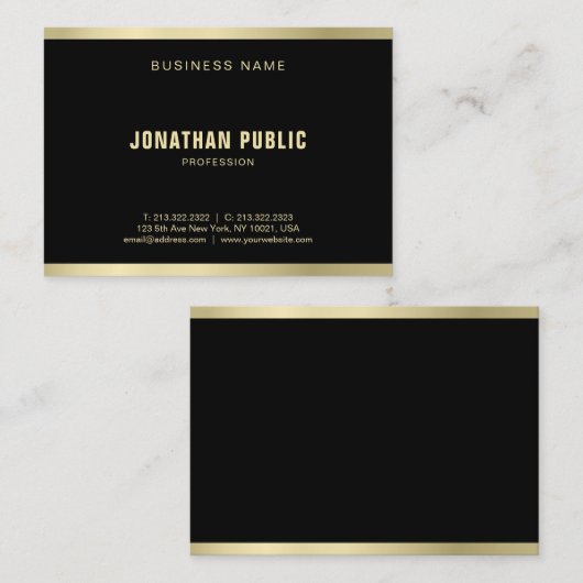 エレガントで黒い金ゴールドの平野の流行の豪華なモダン 名刺 (正面/裏面)