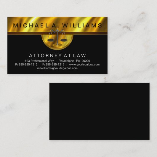 エレガントで黒い金ゴールドの弁護士の法的ビジネス 名刺 (正面/裏面)