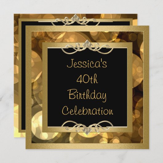 エレガントで黒い金ゴールドの泡金属フレームのパーティー 招待状 (正面/裏面)