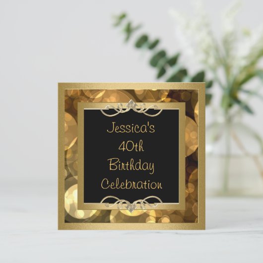 エレガントで黒い金ゴールドの泡金属フレームのパーティー 招待状 (スタンド正面)