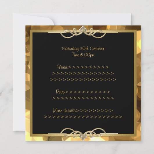 エレガントで黒い金ゴールドの泡金属フレームのパーティー 招待状 (裏面)
