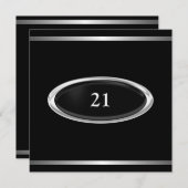 エレガントで黒い銀のストライプの第21誕生日の男性 招待状 (正面/裏面)