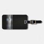 エレガントで黒い革および銀の金属のラベルの一見 ラゲッジタグ (正面横)