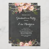 エレガントで黒い黒板の卒業カード 招待状 (正面/裏面)