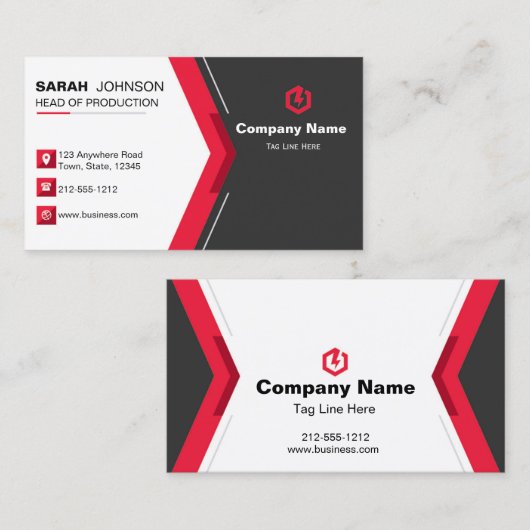 エレガントで黒くおよび赤い名刺 名刺 (正面/裏面)