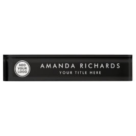 エレガントで黒くカスタムなロゴ デスクネームプレート