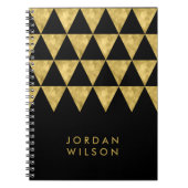 エレガントで黒くフェイクな金ゴールドの三角形パターン ノートブック (正面)