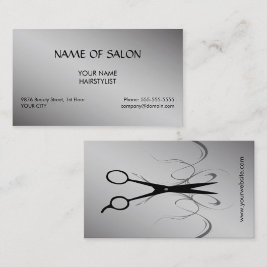 エレガントで黒くフェイクな銀は美容師を切ります 名刺 (正面/裏面)