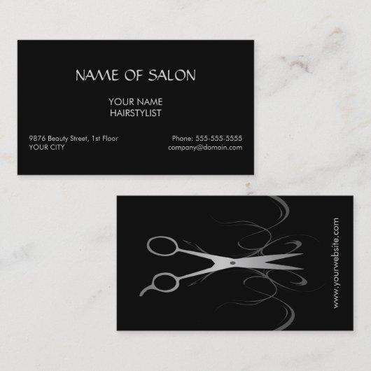 エレガントで黒くフェイクな銀製の美容師 名刺 (正面/裏面)